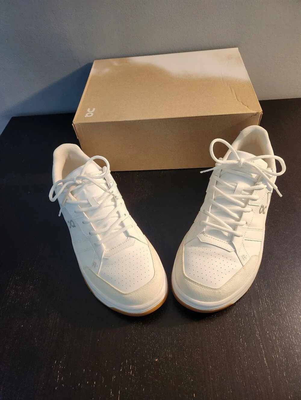 On Running Roger Clubhouse White Low-Top Sneakers with Gum Outsole. QC. Run Big
